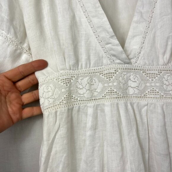 Nenette Linen Lace Short Dress Women Small - Medium Coquette Cottage Romantic - Picture 3 of 16